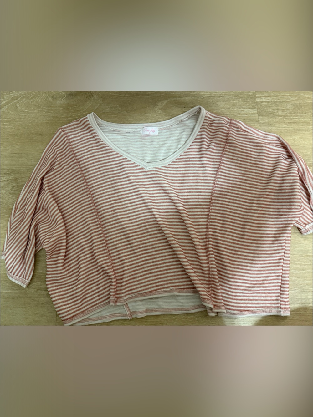 Pink Lily Pink and White Striped V-Neck Pullover